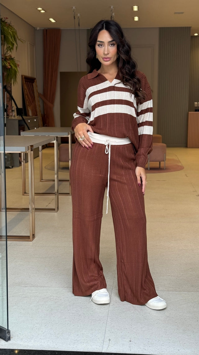 Conjunto Tricot Gola Polo Listrado