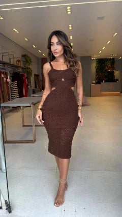 VESTIDO TRICOT GIOH MARROM