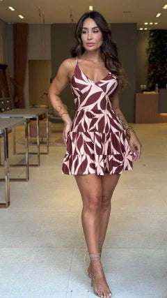 VESTIDO LAURA MARROM ESTAMPADO