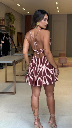 VESTIDO LAURA MARROM ESTAMPADO